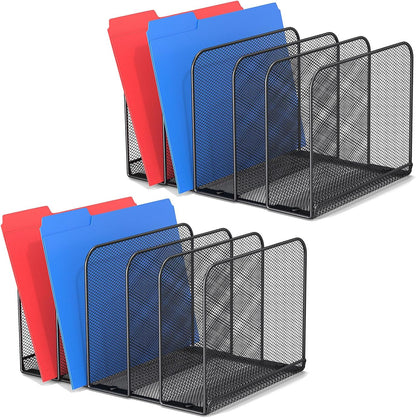 TOPCJ 5 Sections Desk File Holder/Rack/Sorter,Mesh File Organizer,File Folder Organizer,Metal Upright Desktop Organization for Documents,Magazine,Kitchenware,Antiskid,Antirust,Sturdy,1 Pack