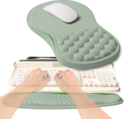 2-in-1 Ergonomic Set, Wave Rise Keyboard Wrist Rest and Massage Bulge Slope Mouse Pad Wrist Support, Cushion Memory Foam Integrated to Relieve Wrist Pain, Black
