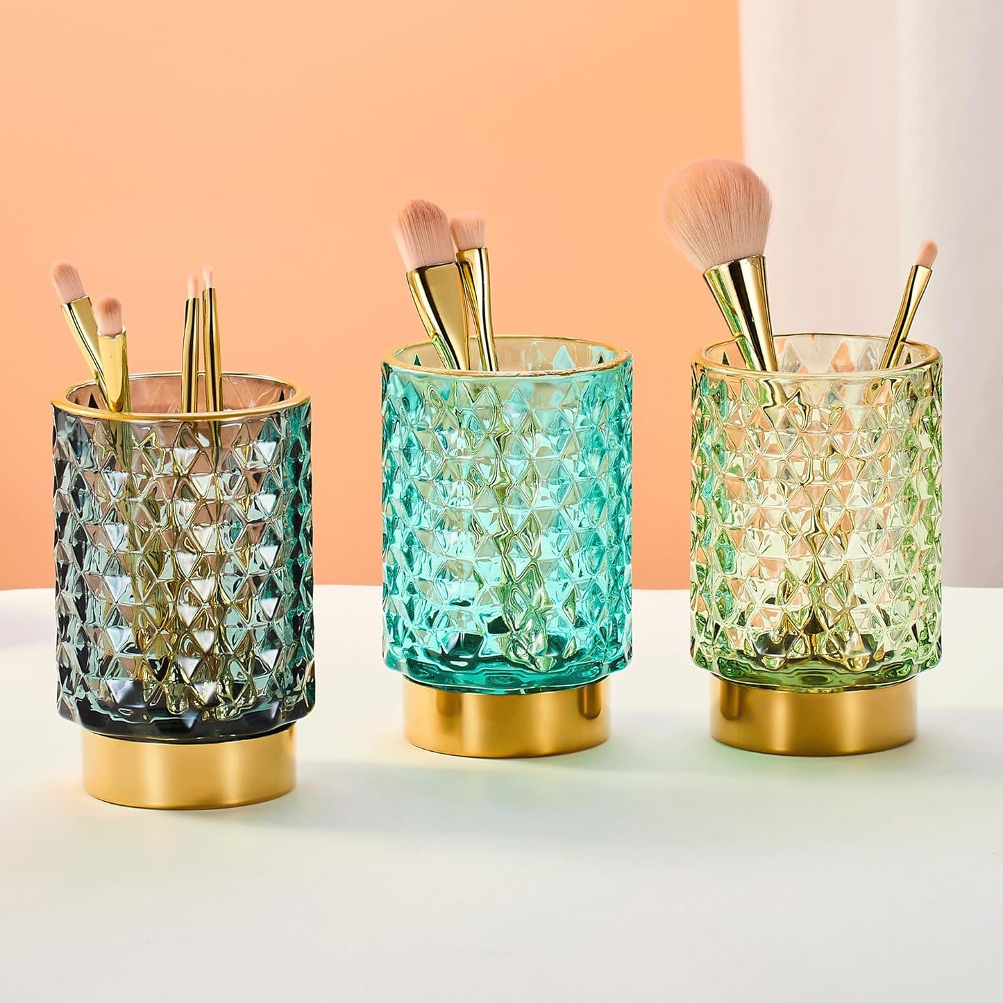 Makeup Brush Holder Organizer,Toothbrush Holders,Desk Pen Pencil Holder,Multifunctional Vintage Glass Brush Cup（A46-6-US）