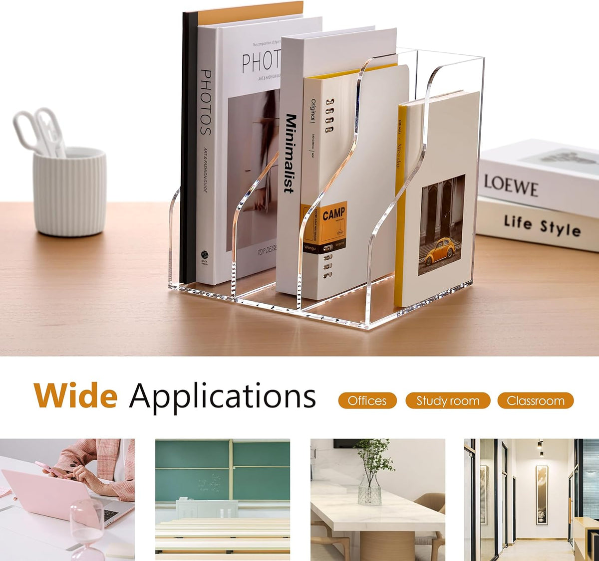 SANRUI Acrylic File Organizer, Clear Desk Organizer and Storage Bins Holding for Folders, Binders, Notebooks, Envelopes, Multi-purpose Magazine File Organizer for Home Office, 2 Pack