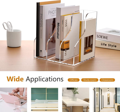 SANRUI Acrylic File Organizer, Clear Desk Organizer and Storage Bins Holding for Folders, Binders, Notebooks, Envelopes, Multi-purpose Magazine File Organizer for Home Office, 2 Pack