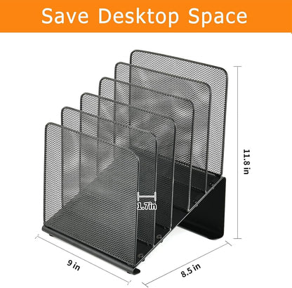 LEKETREE File Organizer for Desk, File Folder Organizer with 5-Section Vertical Rack, Suitable for Home Office Document Organization and Storage(Black)