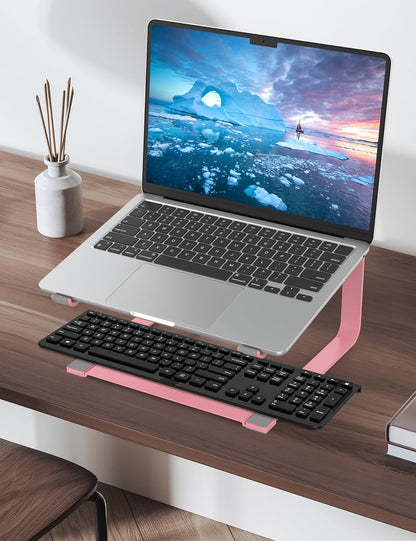 SOUNDANCE Laptop Stand for Desk, Ergonomic Metal Computer Riser for 12-17.3 Inch Laptops, Heavy Duty Stable Desktop Holder, Improves Eye Level & Workspace Organization, Silver