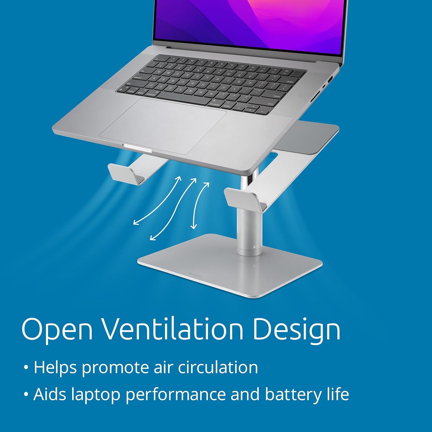 Kensington Universal Laptop Riser – Adjustable Steel & Aluminum Stand, 5.9–7.9” Height, 0–45° Tilt, Supports Laptops up to 16”/17.6 lb, Anti‑Slip Pads, Open Ventilation Design (K50424WW)