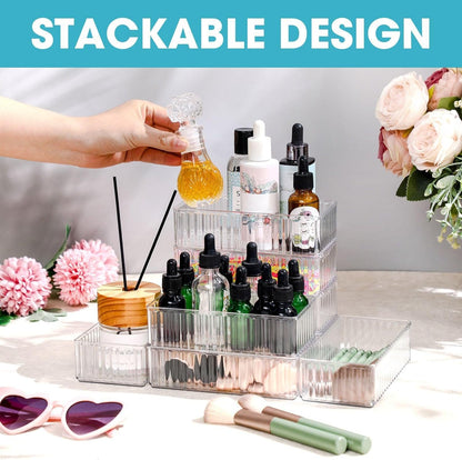 Teenyyou 8 Pcs Clear Drawer Organizers Bins Stackable Makeup and Vanity Organizer Trays Clear Plastic Drawer Organizers Set for Office Desk Dividers(9.9 x 6.3 x 1.8 Inches)