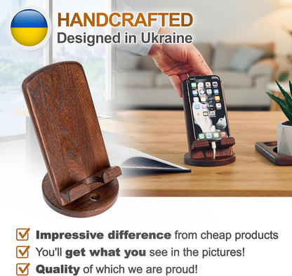 TESLYAR Wood Cell Phone Stand – Elegant Phone Holder for Nightstand & Desk | Portable Office Gift for Men, Dad & Husband | Compatible with iPhone & Android