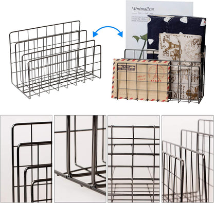 Desktop Mail Organizer File Organizer Metal Wire Mail Sorter Letter Organizer Magazine Rack for Letters, Mails, Books, Postcards, Brochures, Mail Holder (3 Slot, Gold)