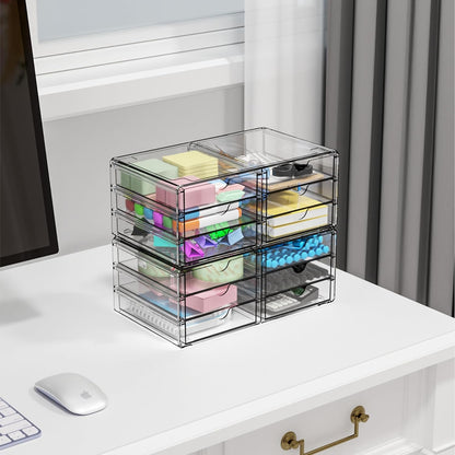 Yieach 2 Pack Acrylic Storage Drawers With 6 Drawers,Stackable Desk Organizer and Makeup Organizer,Large Clear Office Supplies Organizer for Pen,Stationary,Palettes,Arts Craft Organizers and Storage
