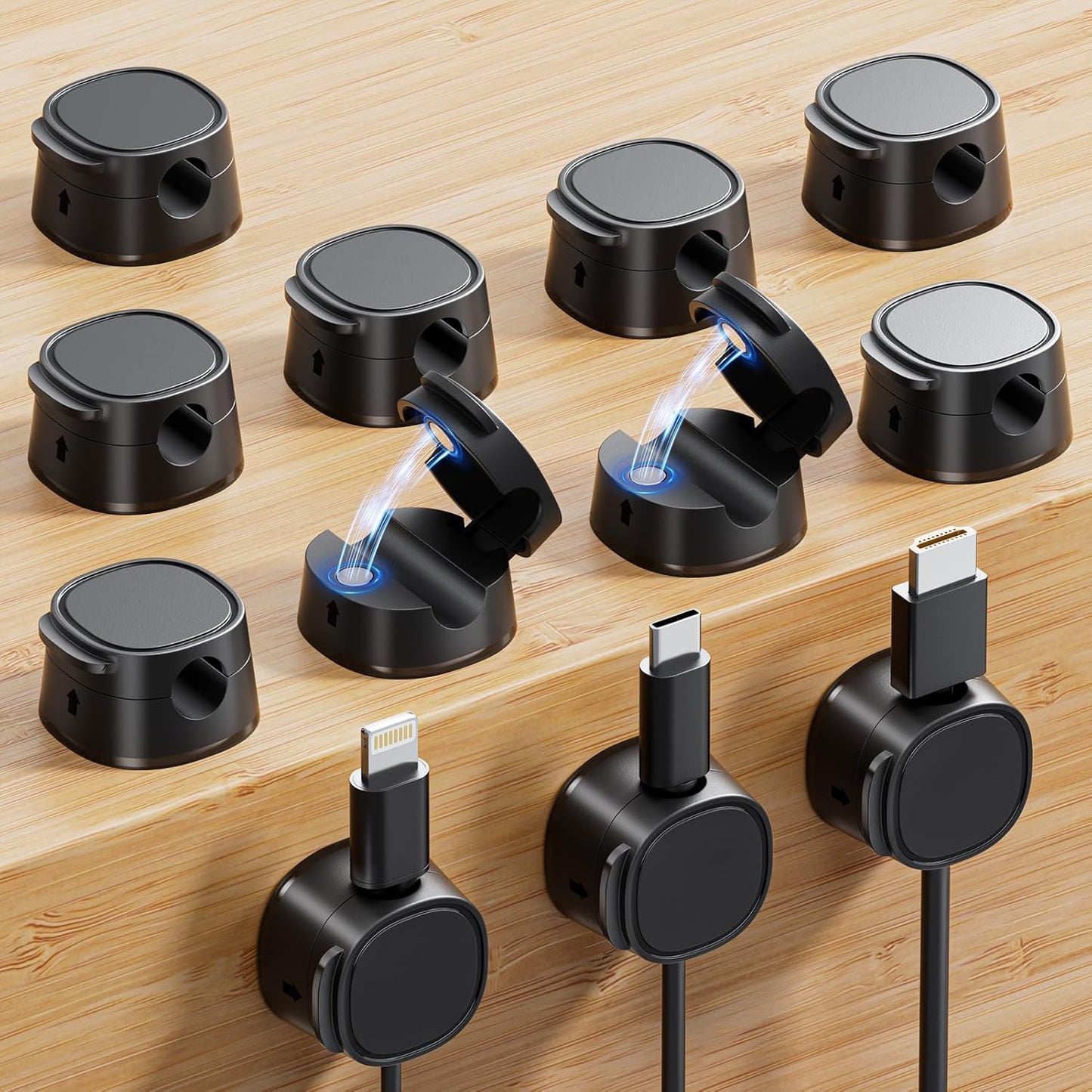 12 Pack Magnetic Cable Clips – [One-Snap Lock] Phone Cord Holder for Desk, Adhesive Magnetic Cord Organiser for Nightstand, Wall, Car – Under Desk Cable Management for Office, Home
