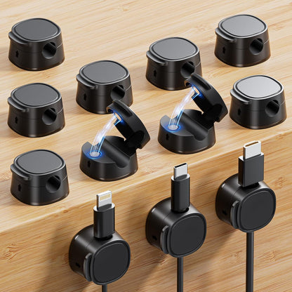 12 Pack Magnetic Cable Clips – [One-Snap Lock] Phone Cord Holder for Desk, Adhesive Magnetic Cord Organiser for Nightstand, Wall, Car – Under Desk Cable Management for Office, Home