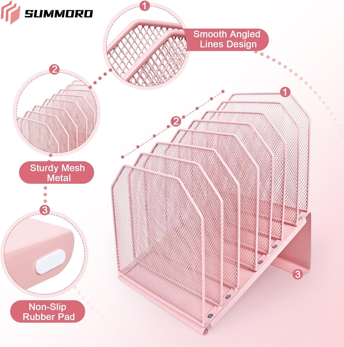 SUMMORO Inclined File Organizer for Desk, 7-Section Vertical File Folder Holder Office Desk Organizer Metal Rack File Wire Mesh Desktop Document Sorter for Office School Classroom Home (Black)