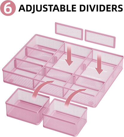 Marbrasse 3 Packs Desk Drawer Organizers, Metal Mesh Dividers Desk Drawer Organizer Tray with 9 Adjustable Compartments, Pen Organizer for Drawer Tray Box Accessories for Desktop,Kitchen, Makeup