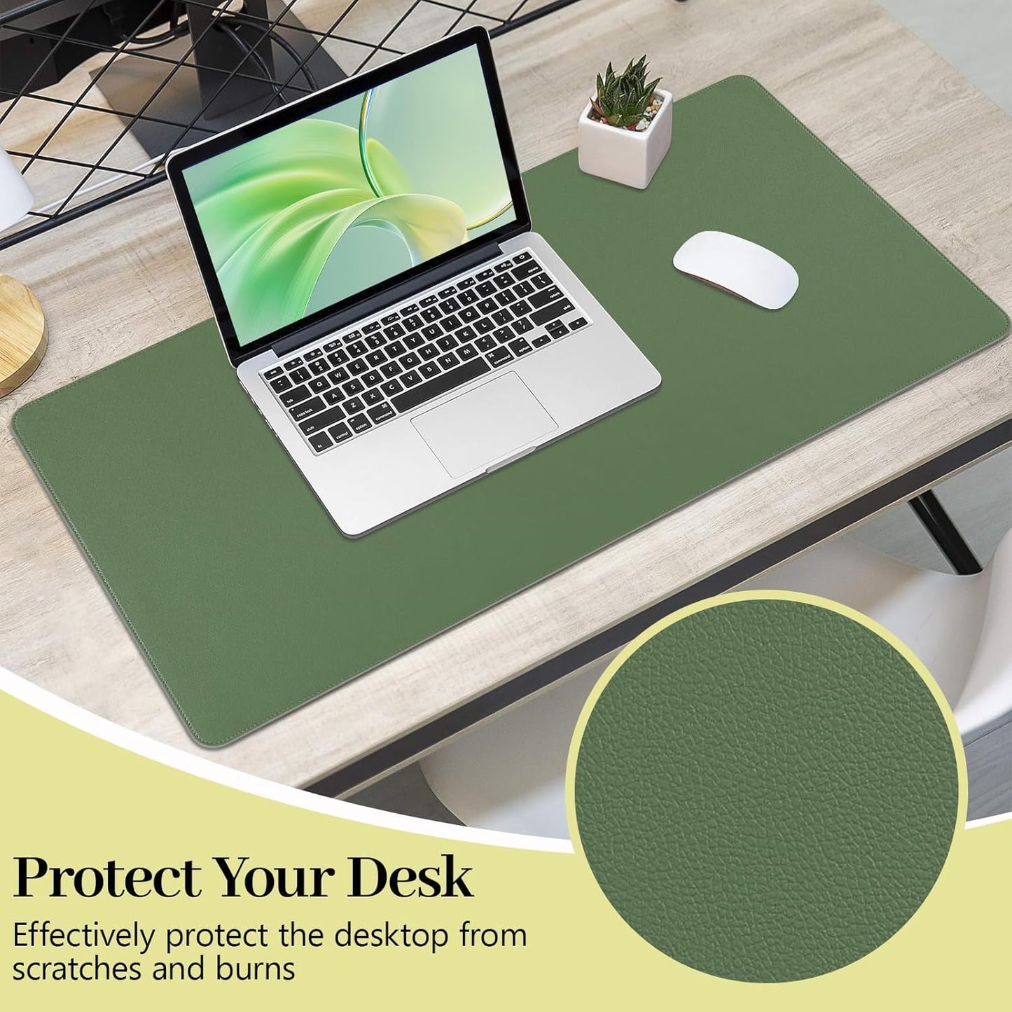 Green Desk Pad and Keyboard Wrist Rest, 3in1 Mousepad + Keyboard Wrist Rest+Mouse Wrist Rest for Home Office Table Computer Cover. (31.5×15.7,Green)
