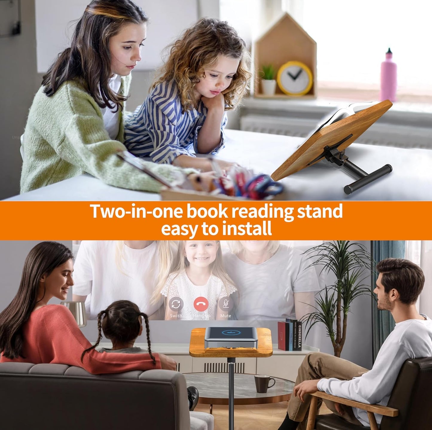 NAMON 2-in-1 Dual-use Floor & Desktop Book Stand, Sturdy Metal & Wood Build, Height Adjustable from 16.5" to 51", Floor Reading Stand for Sheet Music, Cookbooks, Projector (White, 11.8" x 16.5" Panel)