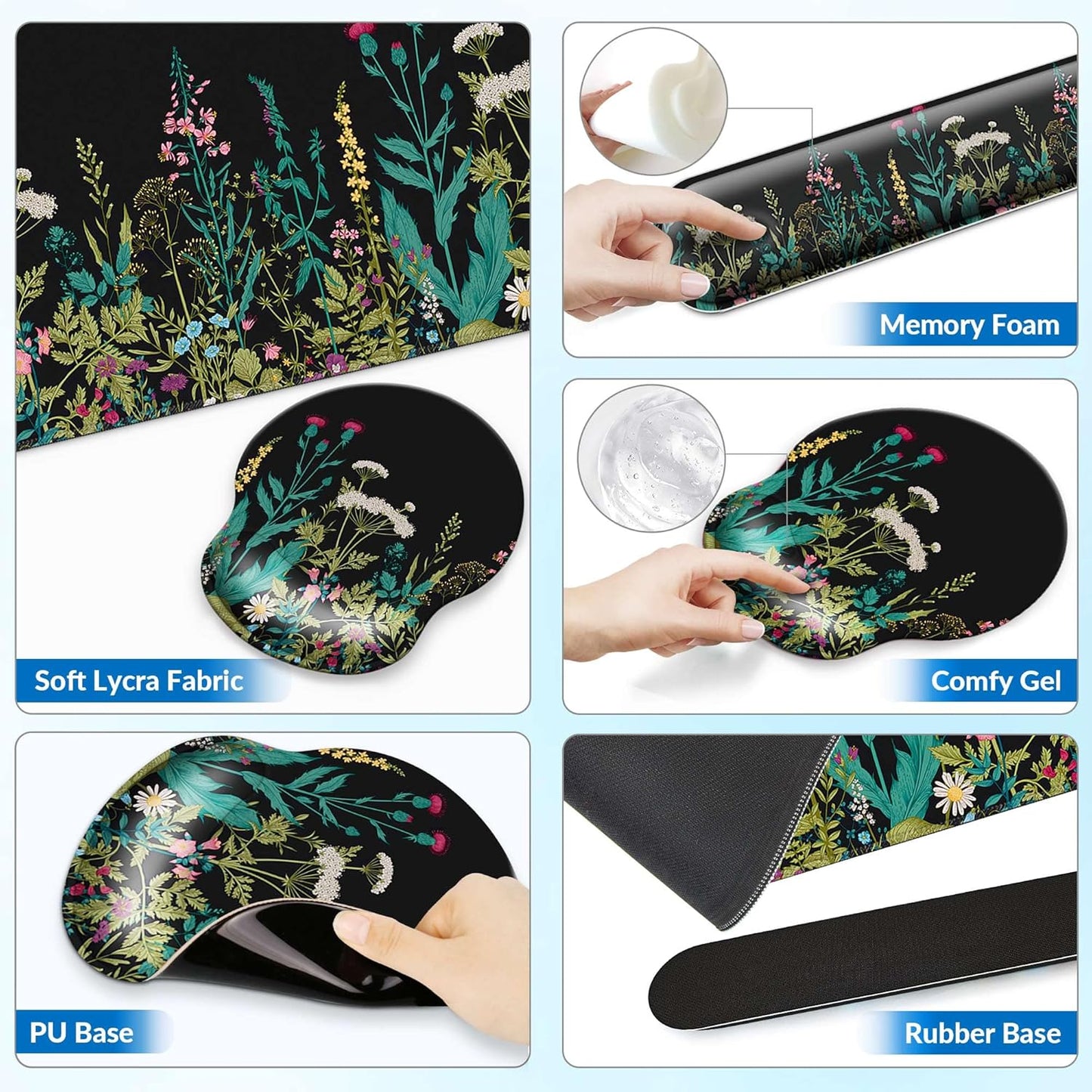 Desk Mat Set + Keyboard and Mouse Pad with Wrist Rest Support,4-in-1 Large Mousepad Computer Mats for Desktop Home & Office-Purple Butterflies