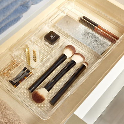 iDesign Expandable Makeup Drawer Organizer, Shallow Tray for Bathroom or Vanity Storage - Clear