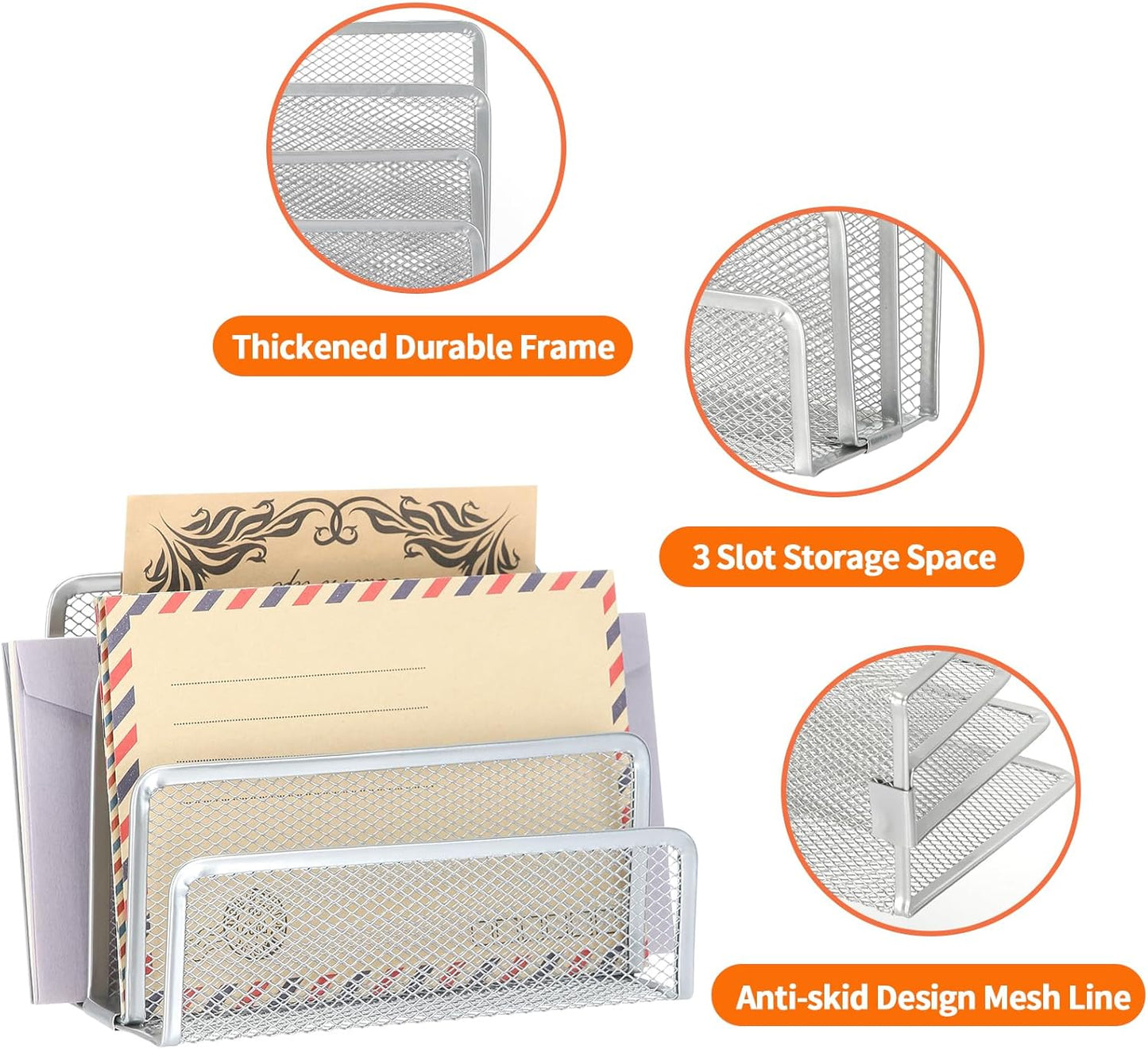 2 Pieces Desk Mail Organizer, Metal Mesh Small File Holders Letter Organizer, Bill/Document/Filing/Folders/Paper Organizer for Desktop (BLACK-2PCS)