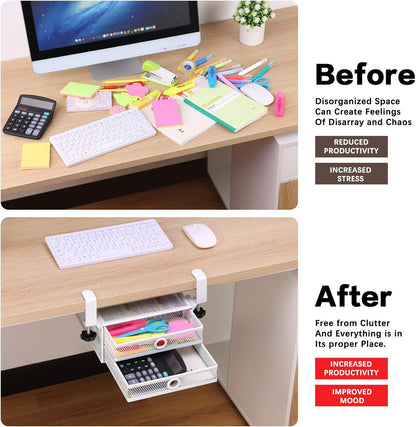 ROSYLINE Under Desk & Desktop Drawer Organizer - 2-Tier Metal Slide Out Drawers Organizer, Storage for Home Office Desk (Black)