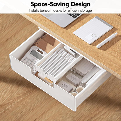 Poeland Under Desk Drawer Organizer, Under Table Slide Out Drawer with Small Drawer Compartment, Hidden Drawer Organizer for Office, Home