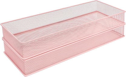 Annova Stackable Mesh Drawer Cabinet and Shelf Organizer Bins Storage Basket School Office Supply Holder Tray- Set of 2 (Gold, 3x3x2 Inch)