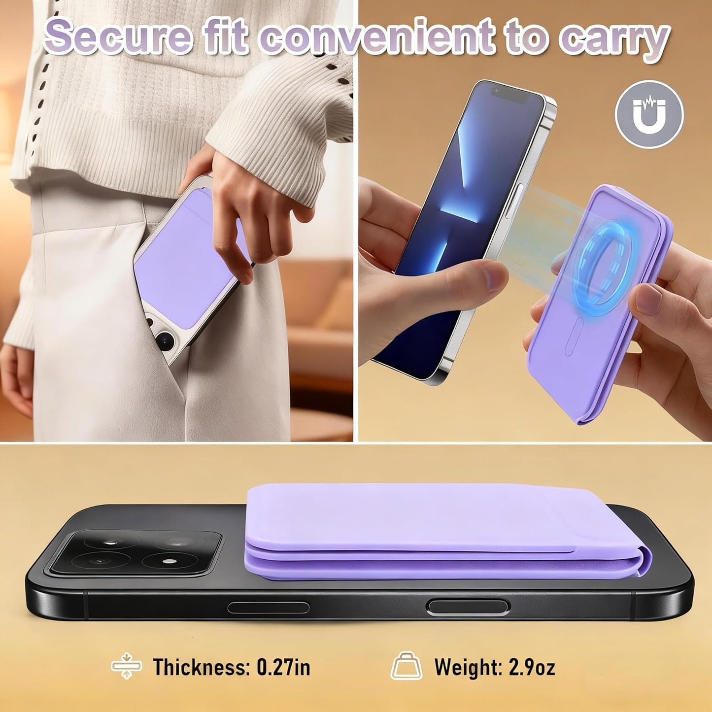 Magnetic Phone Stand, Compatible with All Smartphones 17/16/15/14/13/12 Series, Slim PU Leather Desk Stand with Angle Adjustment, Portable & Includes 1 Strong Magnetic Ring for Any Phone(Pink)