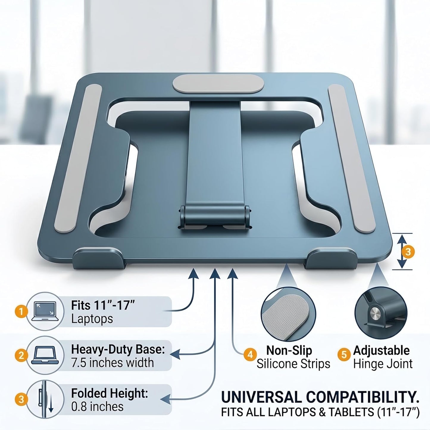 LRLKFX Laptop Stand Portable Foldable Aluminum Laptop Riser Height Adjustable Ergonomic Holder for Desk Compatible with MacBook Air Pro, Dell, HP, Lenovo & More 10-15.6" - Silver
