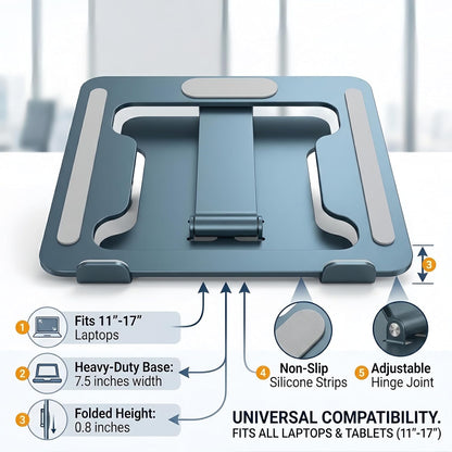 LRLKFX Laptop Stand Portable Foldable Aluminum Laptop Riser Height Adjustable Ergonomic Holder for Desk Compatible with MacBook Air Pro, Dell, HP, Lenovo & More 10-15.6" - Silver