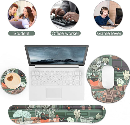 Ergonomic Mouse Pad with Wrist Rest and Keyboard Wrist Rest, Memory Foam Wrist Rest for Computer Keyboard, Easy Typing, Pain Relief, Mouse Pad Wrist Support for Gaming,Office, Laptop, Black Flower