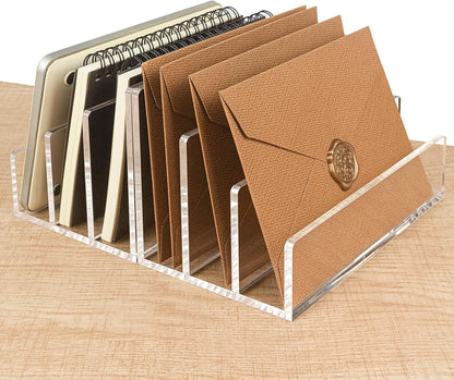 Acrylic Mail Organizer File Sorters for Desk,3-Section Laddered Desktop Vertical Letter Holder,Desk Organizer Workspace Organizer