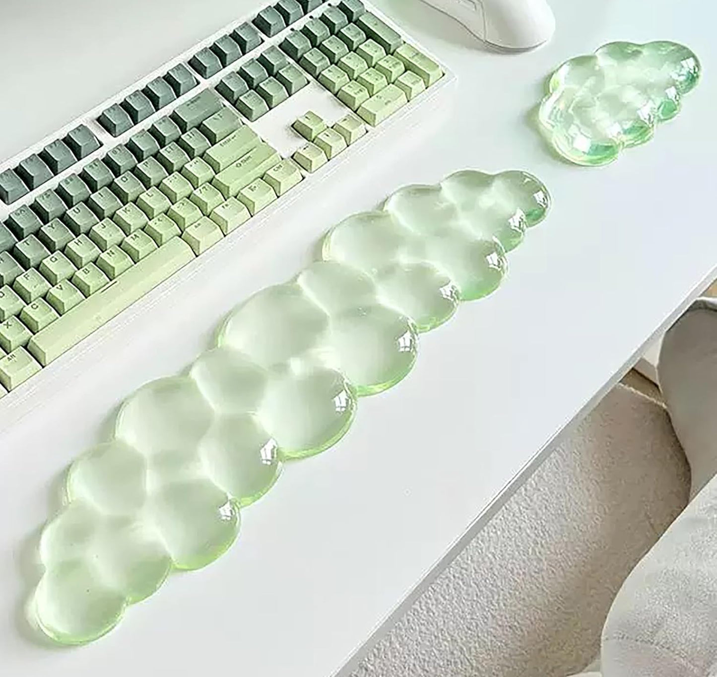 Mouse Pad with Wrist Rest, Soft Cloud Gel Keyboard Mouse Pad Set with Hand Wrist Support, Cute Non Slip Office Desk Accessories for Comfort/Pain Relief/PC Gaming/Computer/Laptop, (Clear Cloud)