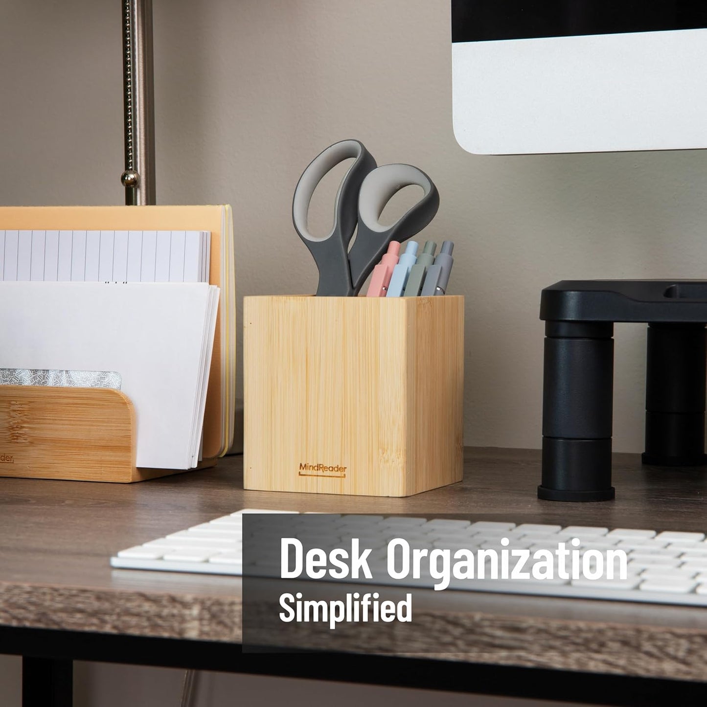 Mind Reader Vertical File Storage, Desktop Organizer, Magazine Holder, Office, Bamboo, 6"L x 11"W x 10"H, Brown