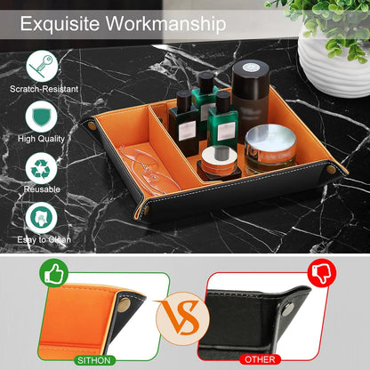 SITHON Valet Tray Desktop Storage Organizer, Removable 2 Compartments Catchall Tray Bedside Vanity Nightstand Caddy Holder Desk Storage Plate, Valentine's Day Gift, Brown