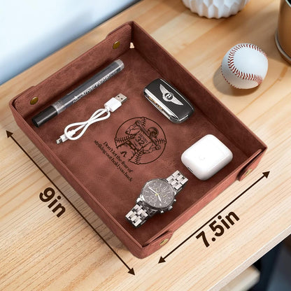 Engraved Leather Valet Tray for Men – Personalized Catchall with Custom Name for Desk, Dresser, Nightstand – Men's Organizer Tray for Keys, Wallet, Jewelry, Personalized Gift for Home, Office - Coffee