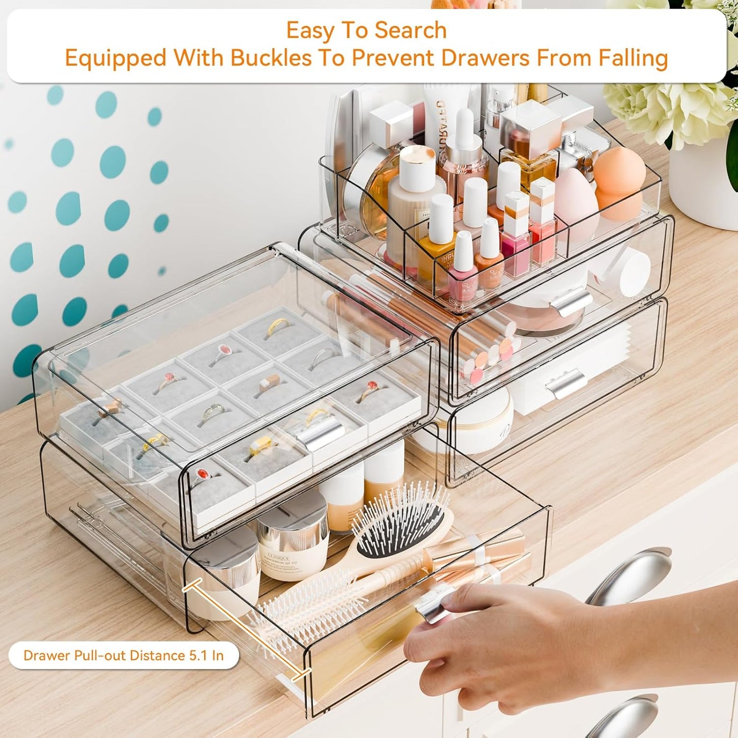 Yieach Clear Acrylic Makeup Organizers Countertop for Dresser,Desk,Bathroom Vanity,3 Tier Stackable Make up Holders and Makeup Cabinet,Tiered Cosmetic Storage and Make up Containers for Palette,Brush