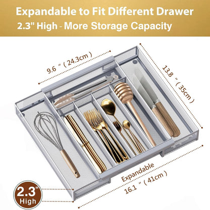 Sedegn Silverware Organizer Metal Mesh, Small Drawer Organizer, Utensil Cutlery Tray for kitchen drawers, Flatware Organizer with 5 Compartment, Black(9.3"*12.6")