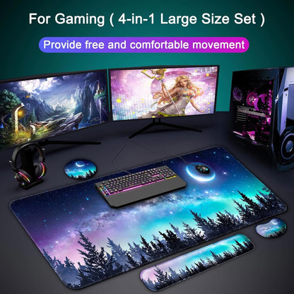Keyboard Wrist Rest + Mouse Pad with Wrist Support + Desk Mat + Coaster 4 in 1 Set, XXL Large Gaming Mousepad Cute Ergonomic Mouse Pads for Desk Computer Laptop Office Decor-Beach