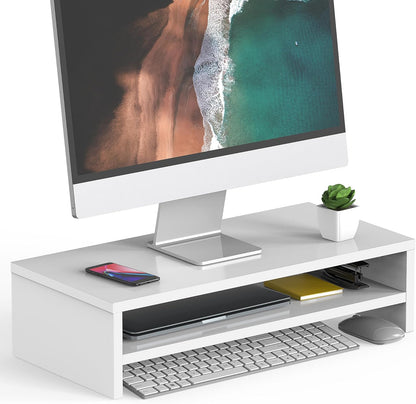 FITUEYES Monitor Stand - 2 Tier Computer Monitor Riser Shelf, Wood Desktop Stand for Laptop Computer Screen, Desk Organization, Office Supplies