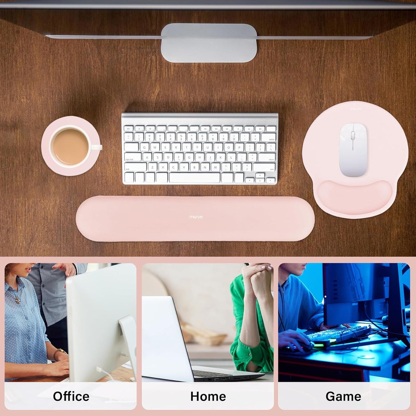 MOSISO Wrist Rest Support for Mouse Pad&Keyboard Set, Circle Curved Ergonomic Mousepad&Coaster Non-Slip Base Home/Office Pain Relief&Easy Typing Pad with Soft Cloth&Silicone Lining, Antique Green