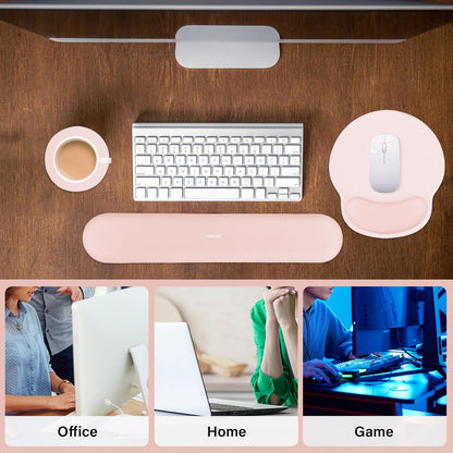 MOSISO Wrist Rest Support for Mouse Pad&Keyboard Set, Circle Curved Ergonomic Mousepad&Coaster Non-Slip Base Home/Office Pain Relief&Easy Typing Pad with Soft Cloth&Silicone Lining, Antique Green