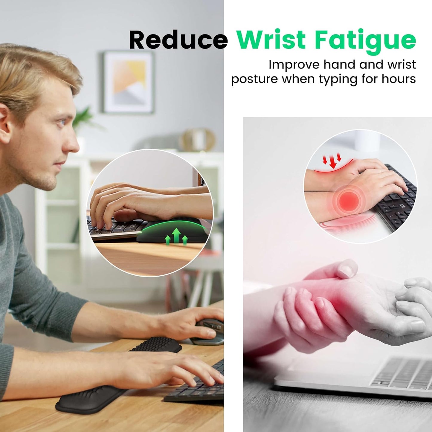 MEKASS Keyboard Wrist Rest, Soft Memory Foam Wrist Support for Keyboard, Keyboard Hand Rest Pad for Wrist Pain Relief, Keyboard Wrist Guard for Long Hours of Work, Gaming, Studying（Classic Black）