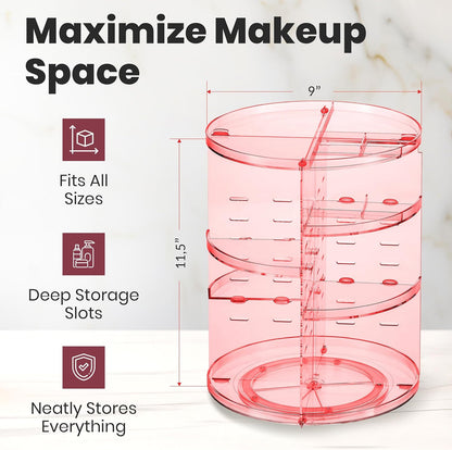 Masirs Small 360 Rotating Makeup Organizer - Mini Yet Spacious Cosmetic Storage Solution with Multiple Compartments - The Perfect Spinning Make-Up Caddy for Vanity or Bathroom Counter (Round - Clear)