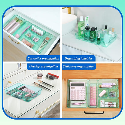 Clear Acrylic Drawer Organizers Set Storage for Makeup, Office Desk Small Vanity Trays for Drawer Bathroom Plastic Make up Organizers 25 Pcs