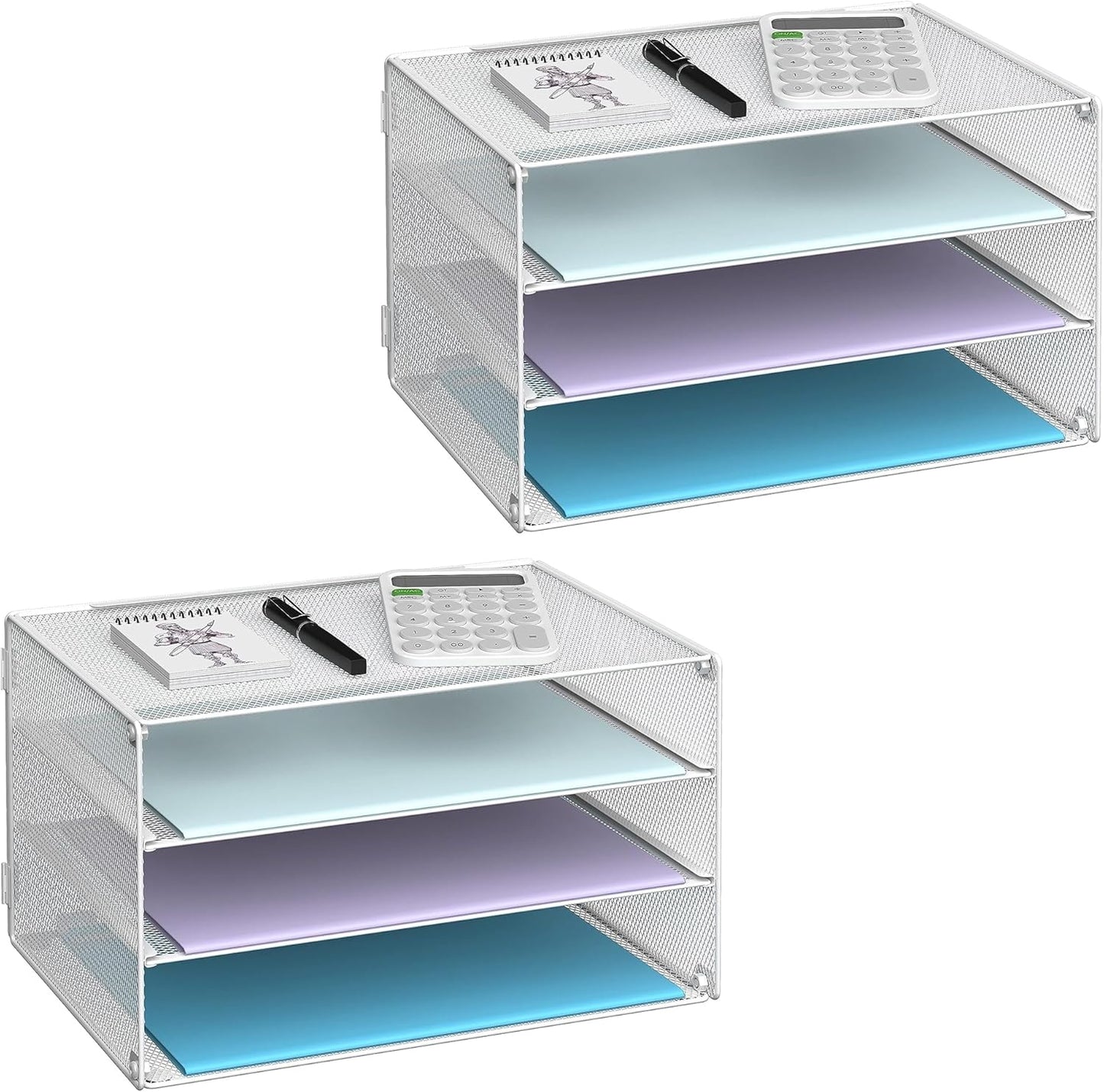 DALTACK 3 Tier Letter Tray Paper Organizer for Desk, Mesh Metal Desk File Organizer with Sliding Trays for Letter/A4 Paper, Mail, Bills & Folders, Black