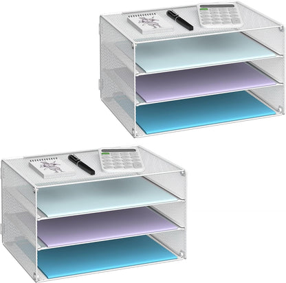 DALTACK 3 Tier Letter Tray Paper Organizer for Desk, Mesh Metal Desk File Organizer with Sliding Trays for Letter/A4 Paper, Mail, Bills & Folders, Black