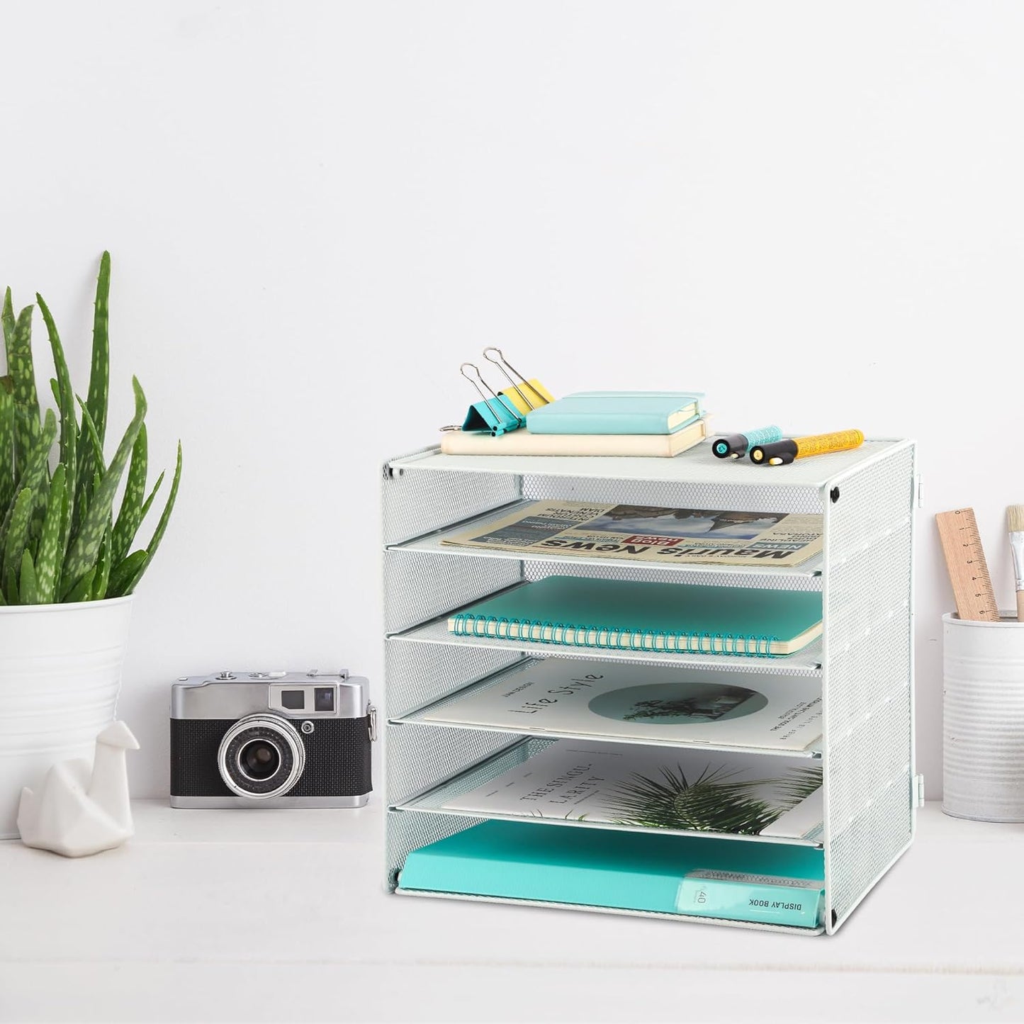 EASEPRES 3 Tier Mesh Desk Organizer Tray, File Paper Letter Folder Holder Desktop Paper Sorter Mail Organization Rack Storage Accessories, for Office Home School Classroom, Black