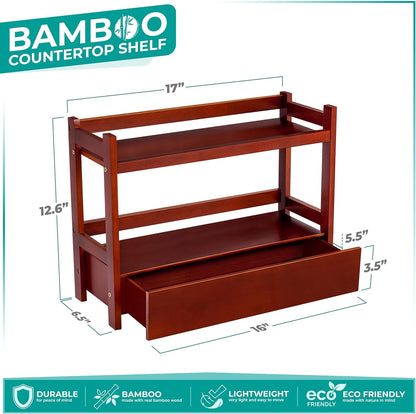 Sorbus Bamboo Bathroom Counter Organizer – 2-Tier Shelf with Hidden Drawer for Vanity, Matcha Station, Bathroom Sink Organizer Countertop, Kitchen & Office Storage (13″ L x 6.5″ W x 12.6″ H)