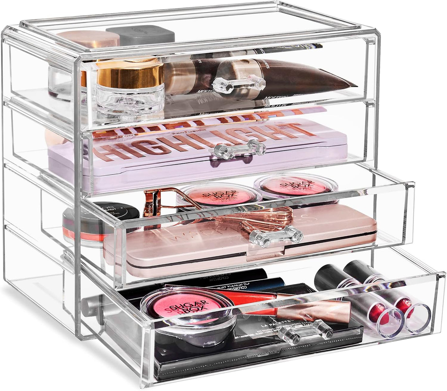 Sorbus Acrylic Makeup Organizer Set, 4-Drawer Vanity & Countertop Cosmetic Storage with Wide Drawers, Clear Makeup Storage for Brushes, Lipsticks, Jewelry – Holiday Gift for Women & Teens