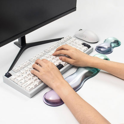 Ergonomic Gel Keyboard and Mouse Wrist Rest Set – Clear Wrist Rest for Computer Keyboard 60%/68%/75%, Comfort & Support for Typing and Gaming (Grey Purple)