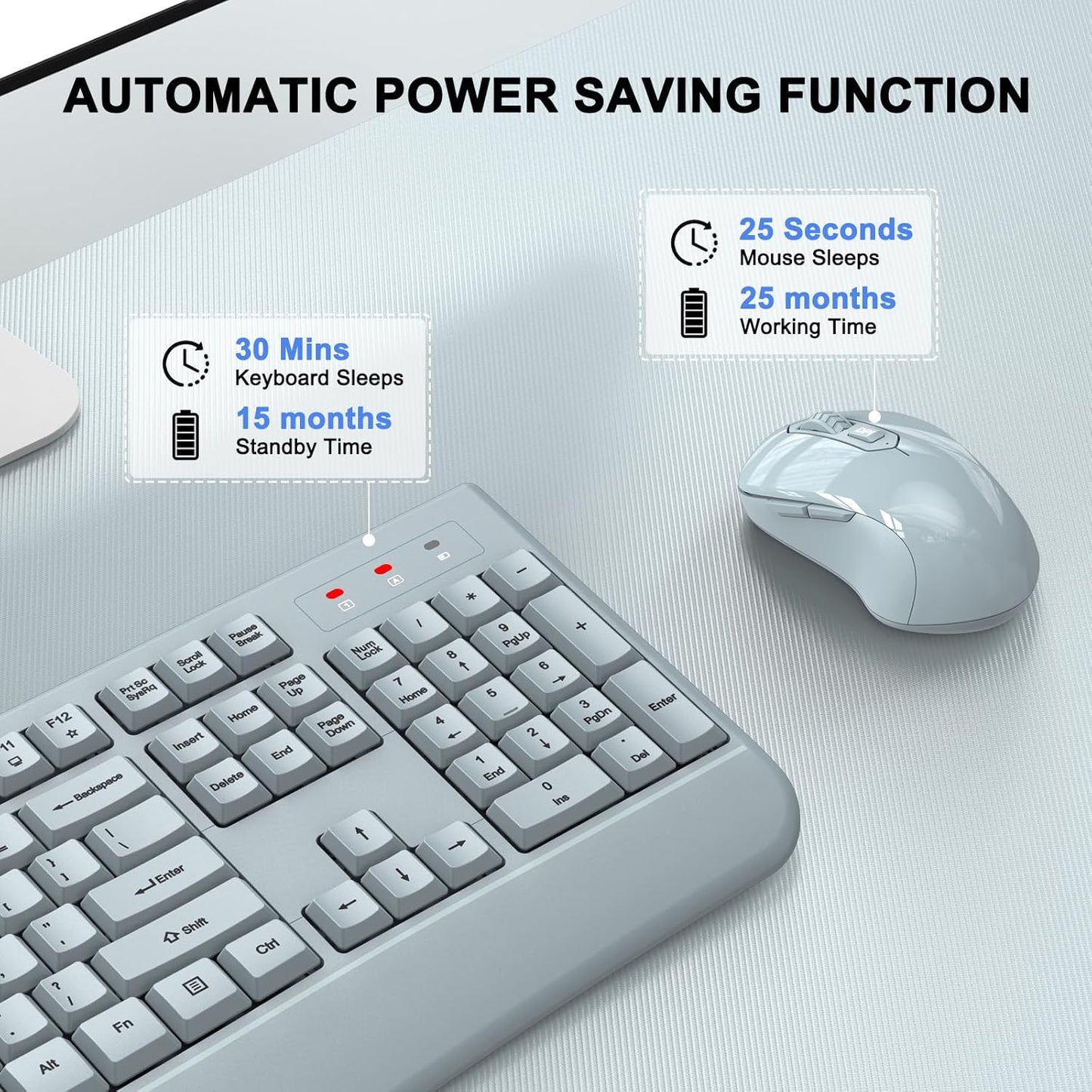 Wireless Keyboard and Mouse Combo, 2.4G Full Size Wave Keys Ergonomic Keyboard with Wrist Rest and 3-Level DPI Adjustable Wireless Ergonomic Mouse for Windows, Mac OS Desktop/Laptop/PC(Black)
