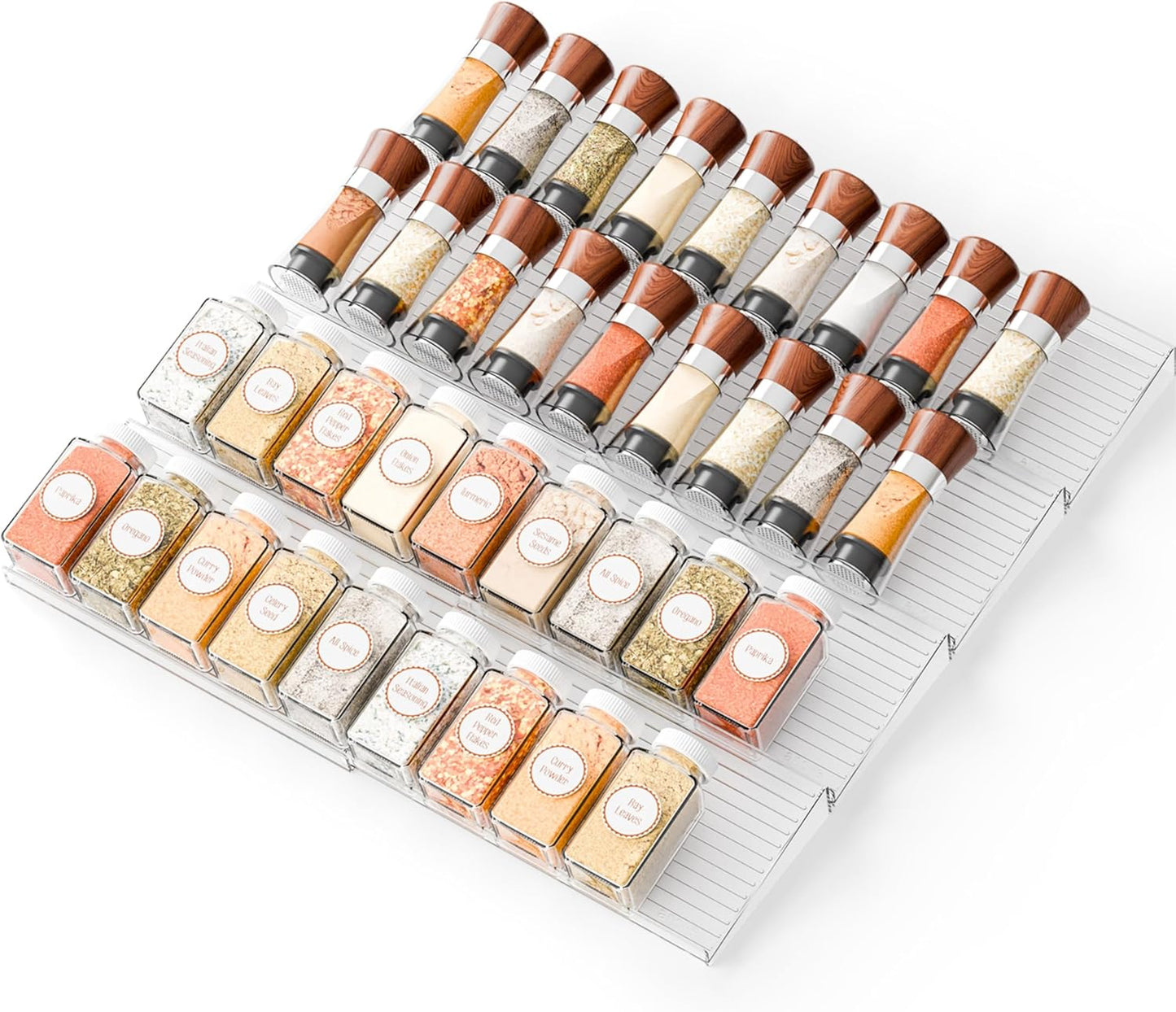 Yieach 4 Pack Adjustable Narrow Spice Rack for Drawer - Expandable From 9" to 17.7" - Acrylic Drawer Seasoning Organizer,Tiered Clear Spice Tray for Spices,Condiment,Nail Polish and Jar Organization